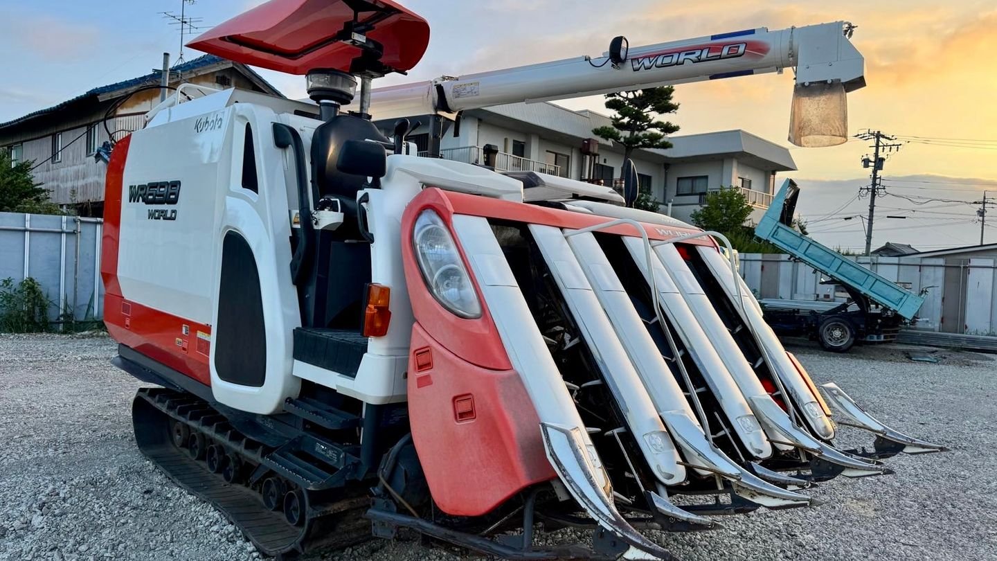 Used Kubota WR698 combine harvester, front-left view